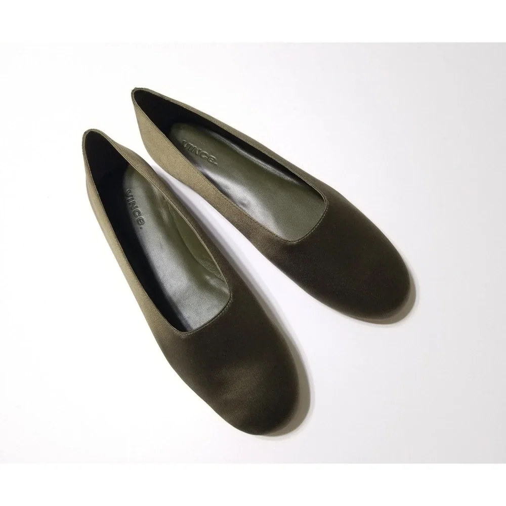 NIB‎ Vince Maxwell Italian Satin Ballet Flat Olive Green Size 6.5, 8.5 $225